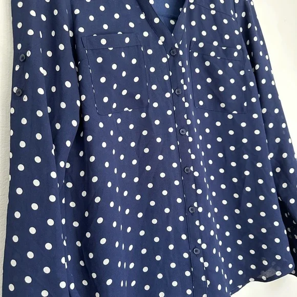 Express Navy Polka Dot Women's Top - Picture 3 of 5